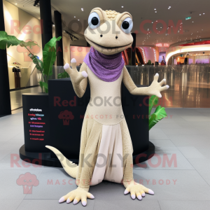 Tan Geckos mascot costume character dressed with a Evening Gown and Clutch bags