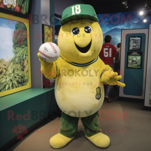 Yellow Broccoli mascot costume character dressed with a Baseball Tee and Bracelet watches