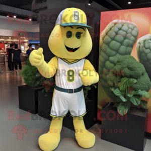 Yellow Broccoli mascot costume character dressed with a Baseball Tee and Bracelet watches