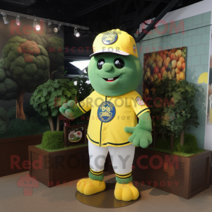 Yellow Broccoli mascot costume character dressed with a Baseball Tee and Bracelet watches