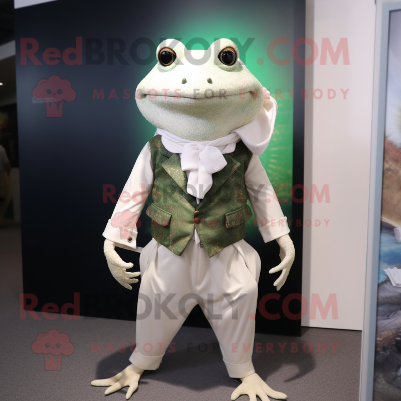 White Frog mascot costume character dressed with a Waistcoat and Cummerbunds White Frog mascot costume character dressed with a Waistcoat and Cummerbunds