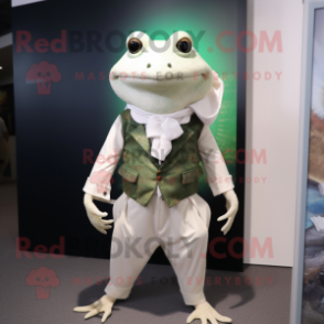 White Frog mascot costume character dressed with a Waistcoat and Cummerbunds