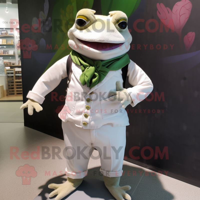 White Frog mascot costume character dressed with a Waistcoat and Cummerbunds