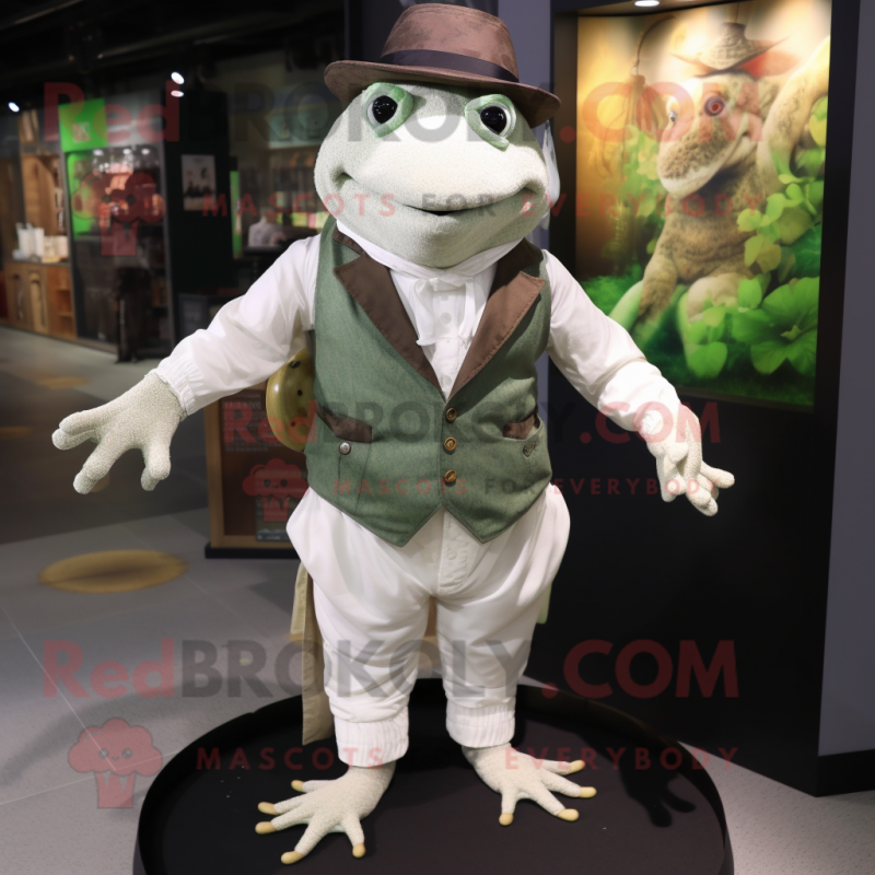 White Frog mascot costume character dressed with a Waistcoat and Cummerbunds