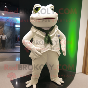 White Frog mascot costume character dressed with a Waistcoat and Cummerbunds