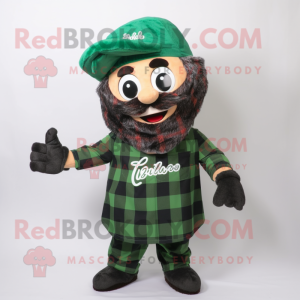 Forest Green Paella mascot costume character dressed with a Flannel Shirt and Headbands