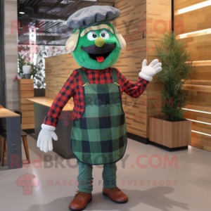 Forest Green Paella mascot costume character dressed with a Flannel Shirt and Headbands