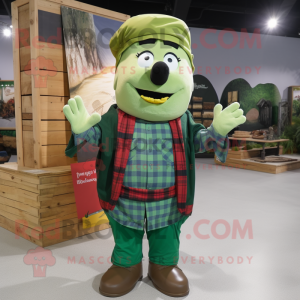 Forest Green Paella mascot costume character dressed with a Flannel Shirt and Headbands