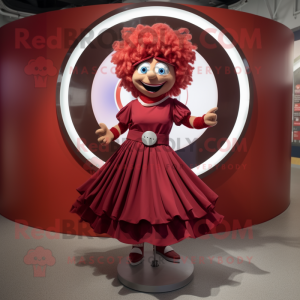Maroon Plate Spinner mascot costume character dressed with a Culottes and Anklets