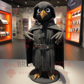 Black Falcon mascot costume character dressed with a Raincoat and Scarf clips