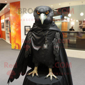 Black Falcon mascot costume character dressed with a Raincoat and Scarf clips
