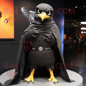 Black Falcon mascot costume character dressed with a Raincoat and Scarf clips