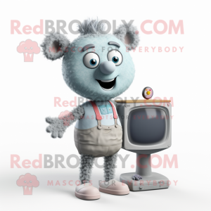 Gray Television mascot costume character dressed with a Romper and Brooches