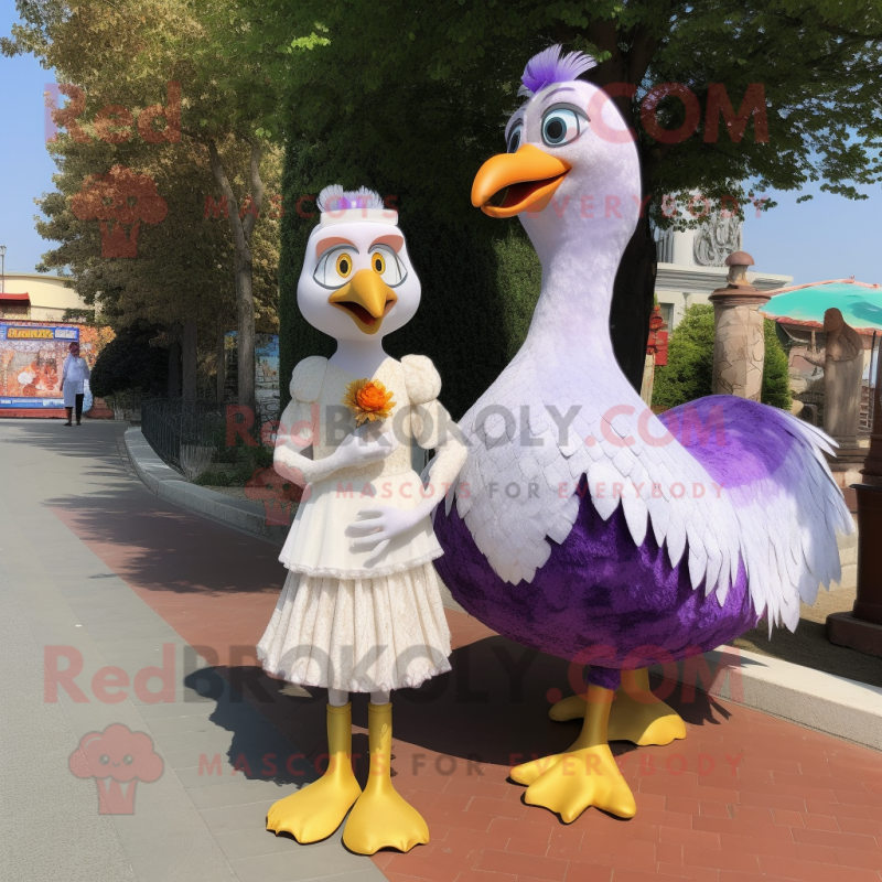 Lavender Turkey mascot costume character dressed with a Wedding Dress and Anklets Lavender Turkey mascot costume character dressed with a Wedding Dress and Anklets