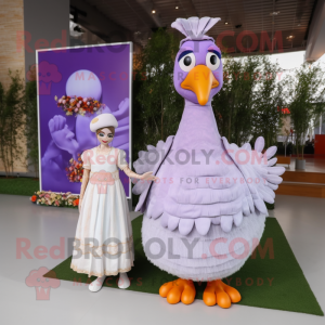 Lavender Turkey mascot costume character dressed with a Wedding Dress and Anklets