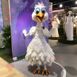 Lavender Turkey mascot costume character dressed with a Wedding Dress and Anklets