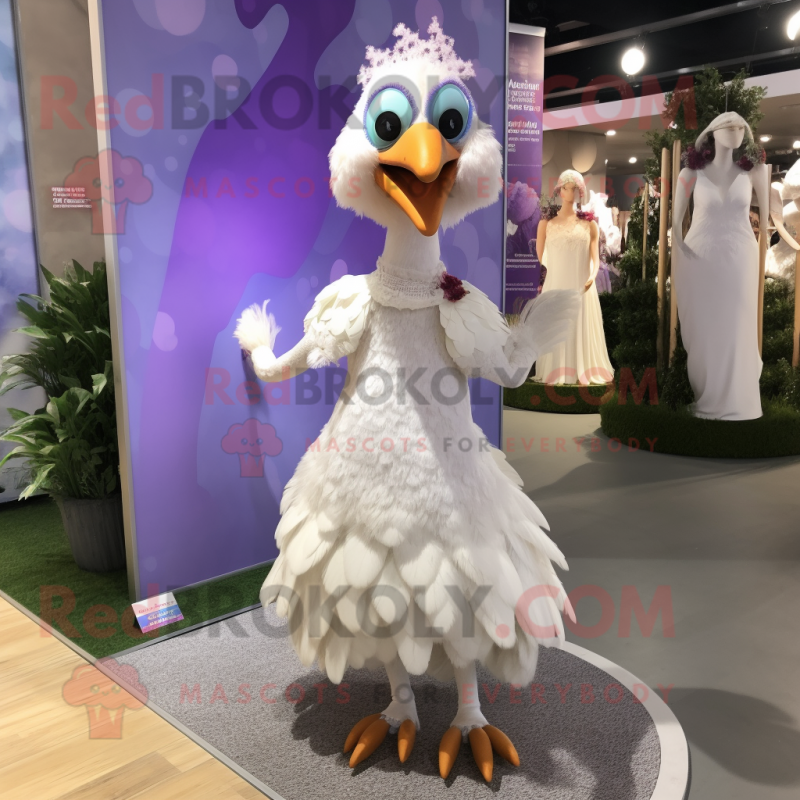 Lavender Turkey mascot costume character dressed with a Wedding Dress and Anklets Lavender Turkey mascot costume character dressed with a Wedding Dress and Anklets