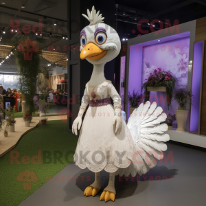 Lavender Turkey mascot costume character dressed with a Wedding Dress and Anklets