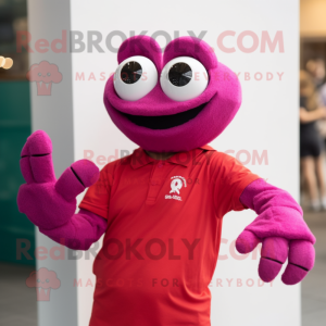 Magenta Crab mascot costume character dressed with a Henley Tee and Bracelet watches