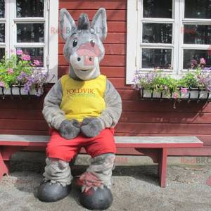 Mascotte asino grigio in abito giallo e rosso - Redbrokoly.com