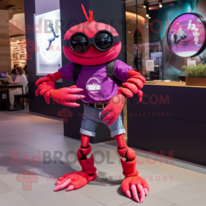Magenta Crab maskot kostym...