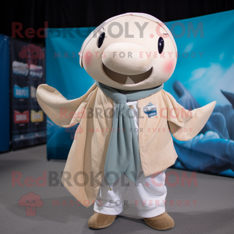 Tan Whale mascot costume character dressed with a Button-Up Shirt and Scarf clips