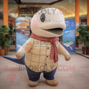 Tan Whale mascot costume character dressed with a Button-Up Shirt and Scarf clips