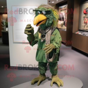 Green Crow mascot costume character dressed with a Corduroy Pants and Bracelets