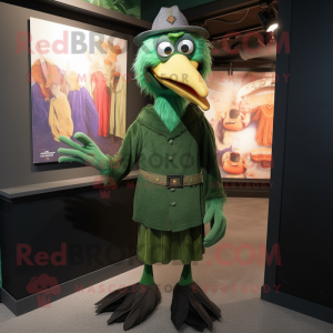 Green Crow mascot costume character dressed with a Corduroy Pants and Bracelets