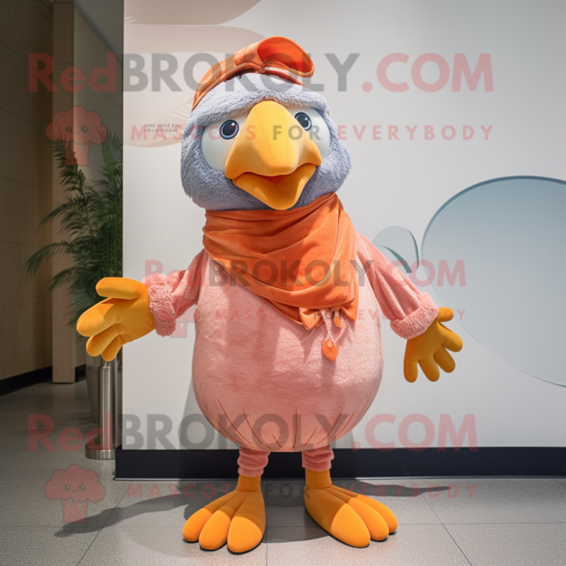 Peach Turkey mascot costume character dressed with a Capri Pants and Scarves