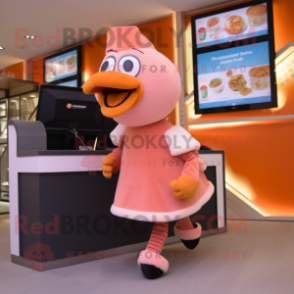 Peach Turkey mascot costume character dressed with a Capri Pants and Scarves