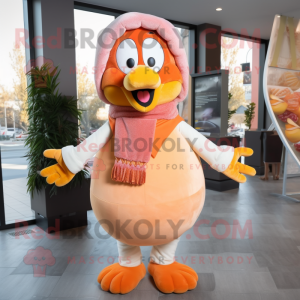 Peach Turkey mascot costume character dressed with a Capri Pants and Scarves