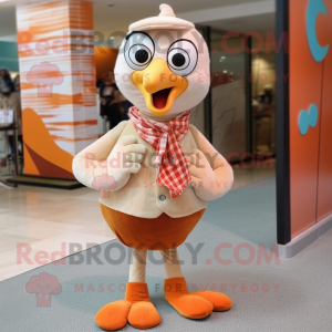 Peach Turkey mascot costume character dressed with a Capri Pants and Scarves