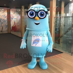 Sky Blue Ghost mascot costume character dressed with a One-Piece Swimsuit and Reading glasses