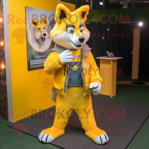 Gul Wolf maskot kostume...