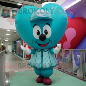 Teal Heart Shaped Balloons mascot costume character dressed with a Bermuda Shorts and Beanies