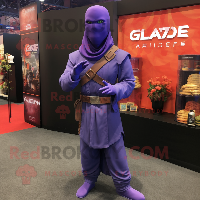 Lavender Gi Joe mascot costume character dressed with a Polo Shirt and Shawls