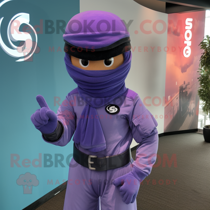 Lavender Gi Joe mascot costume character dressed with a Polo Shirt and Shawls Lavender Gi Joe mascot costume character dressed with a Polo Shirt and Shawls
