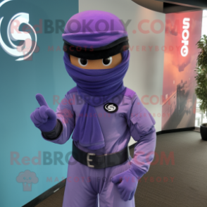 Lavender Gi Joe mascot costume character dressed with a Polo Shirt and Shawls