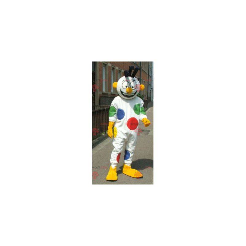 Weißes Schneemannmaskottchen mit Clown-Tupfen - Redbrokoly.com