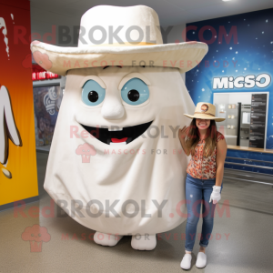 White Nachos mascot costume character dressed with a Mom Jeans and Hat pins