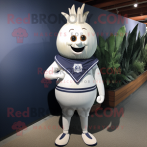 Navy Onion mascot costume character dressed with a Rash Guard and Suspenders
