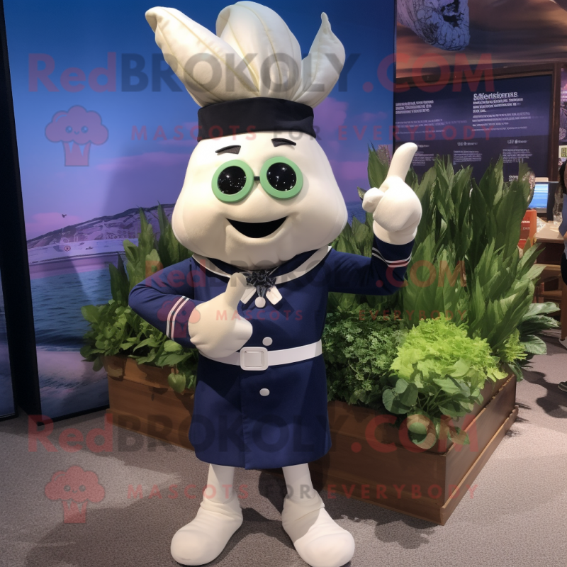 Navy Onion mascot costume character dressed with a Rash Guard and Suspenders