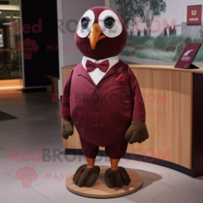 Maroon Quail mascot costume character dressed with a Graphic Tee and Bow ties