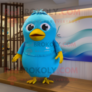 Cyan Canary maskot kostume...