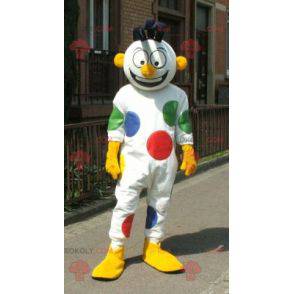 Vit snögubbe maskot med clown prickar - Redbrokoly.com