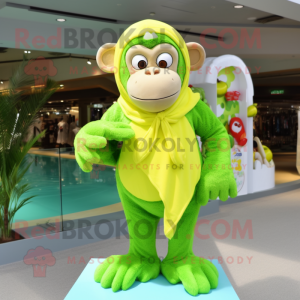 Lime Green Chimpanzee mascot costume character dressed with a One-Piece Swimsuit and Wraps
