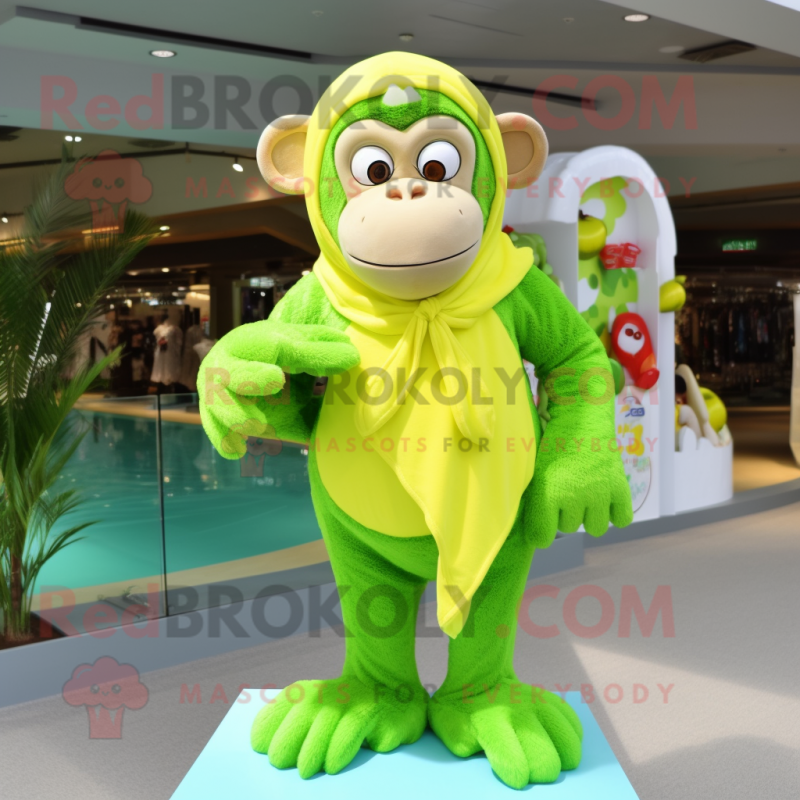 Lime Green Chimpanzee mascot costume character dressed with a One-Piece Swimsuit and Wraps Lime Green Chimpanzee mascot costume character dressed with a One-Piece Swimsuit and Wraps