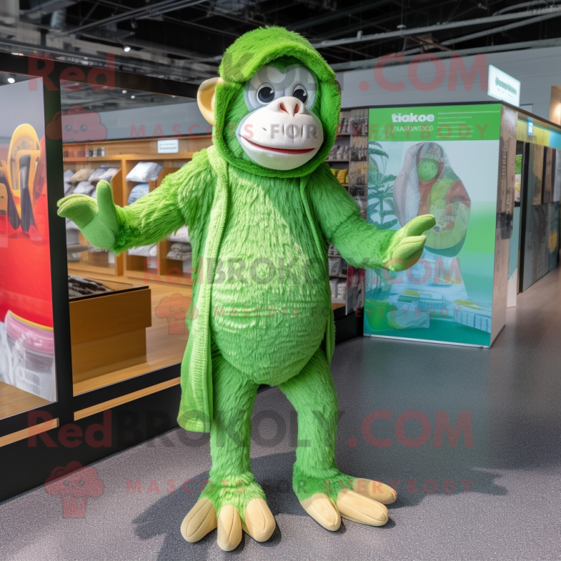 Lime Green Chimpanzee mascot costume character dressed with a One-Piece Swimsuit and Wraps Lime Green Chimpanzee mascot costume character dressed with a One-Piece Swimsuit and Wraps