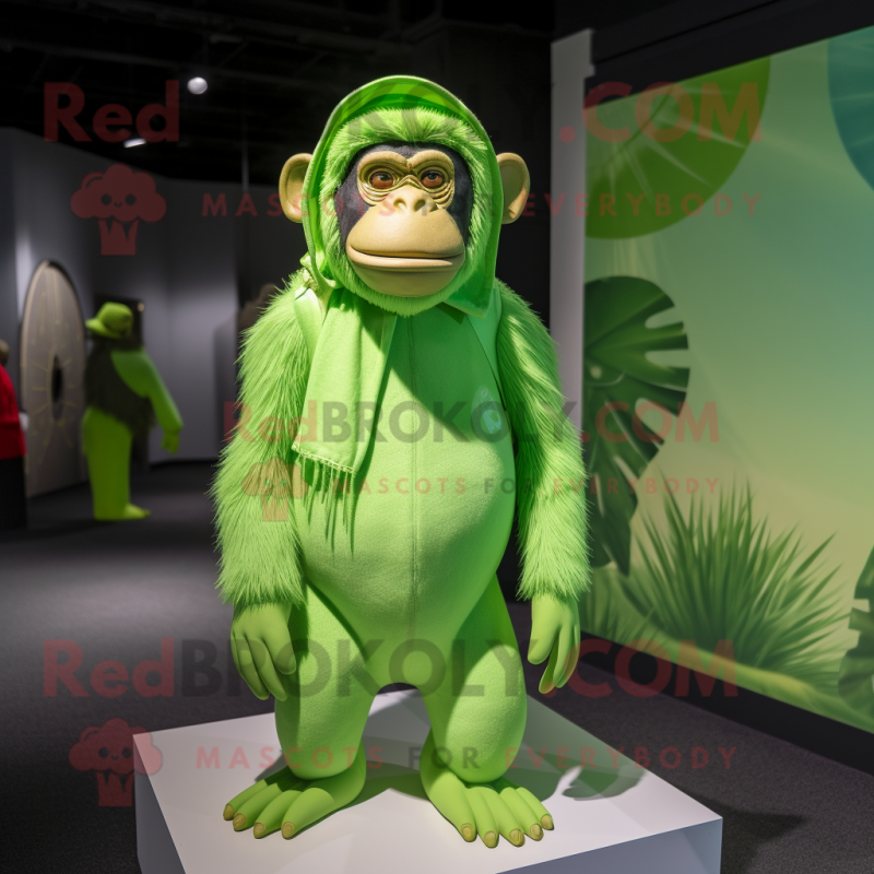 Lime Green Chimpanzee mascot costume character dressed with a One-Piece Swimsuit and Wraps Lime Green Chimpanzee mascot costume character dressed with a One-Piece Swimsuit and Wraps